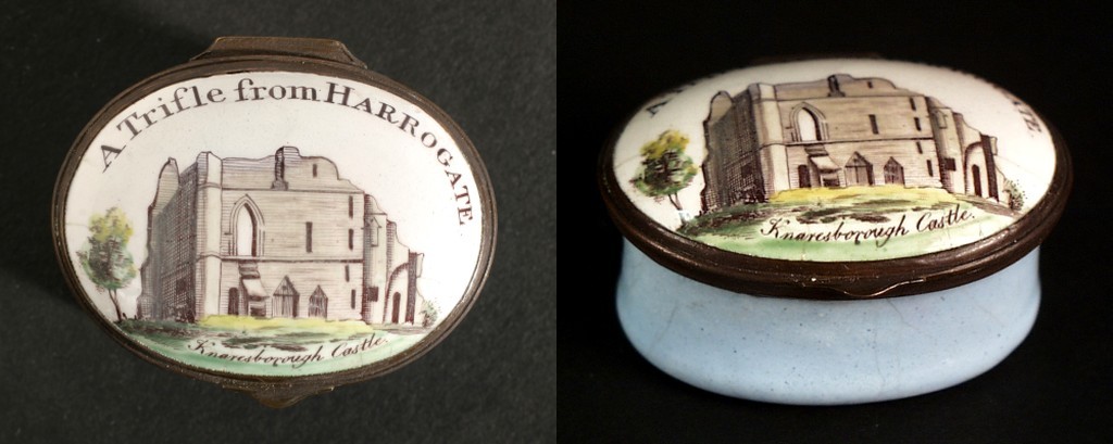 Patch box lid and side view - castle ruin
